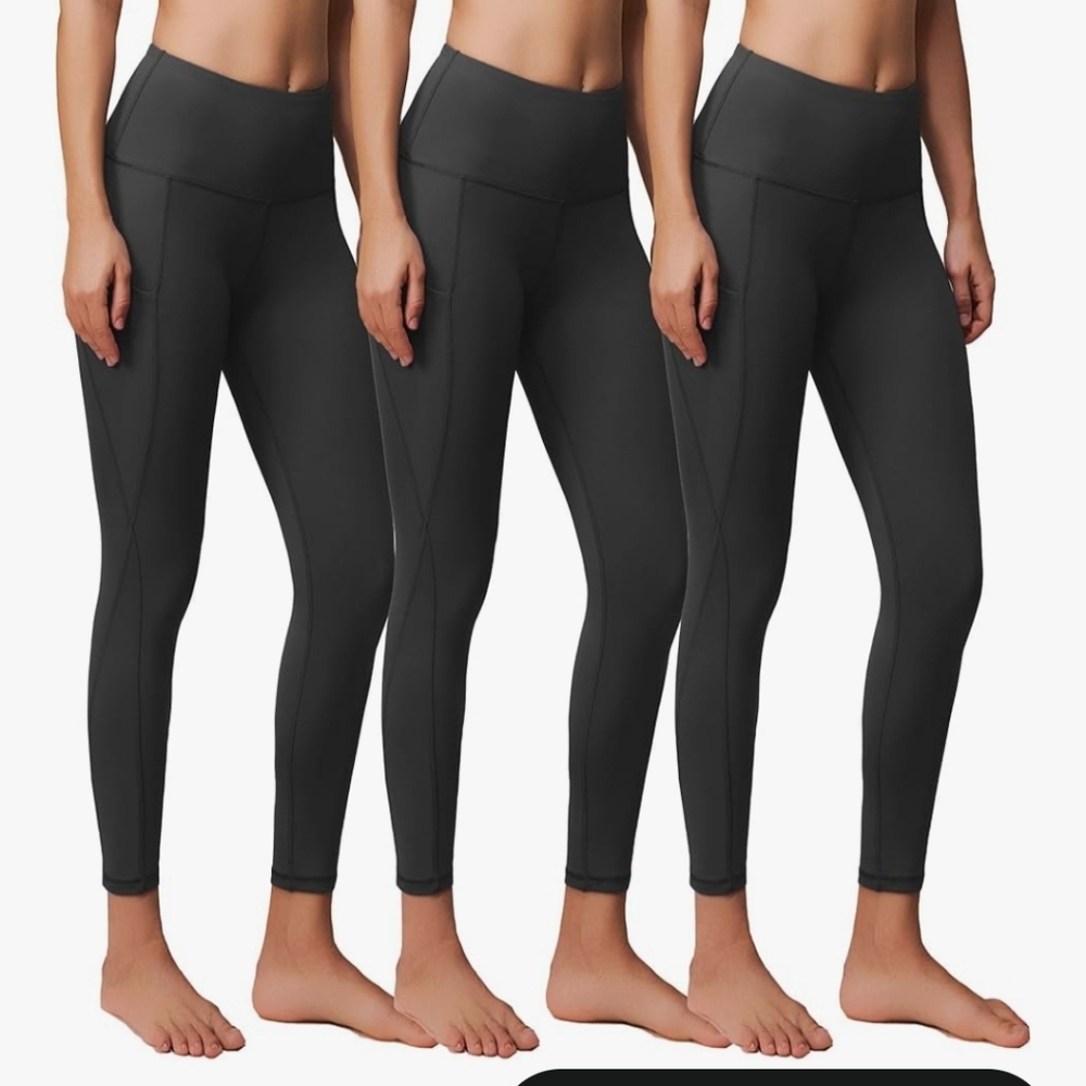 Showitty 3 Pack Workout Leggings with Pockets for Women, Black Compression Tummy